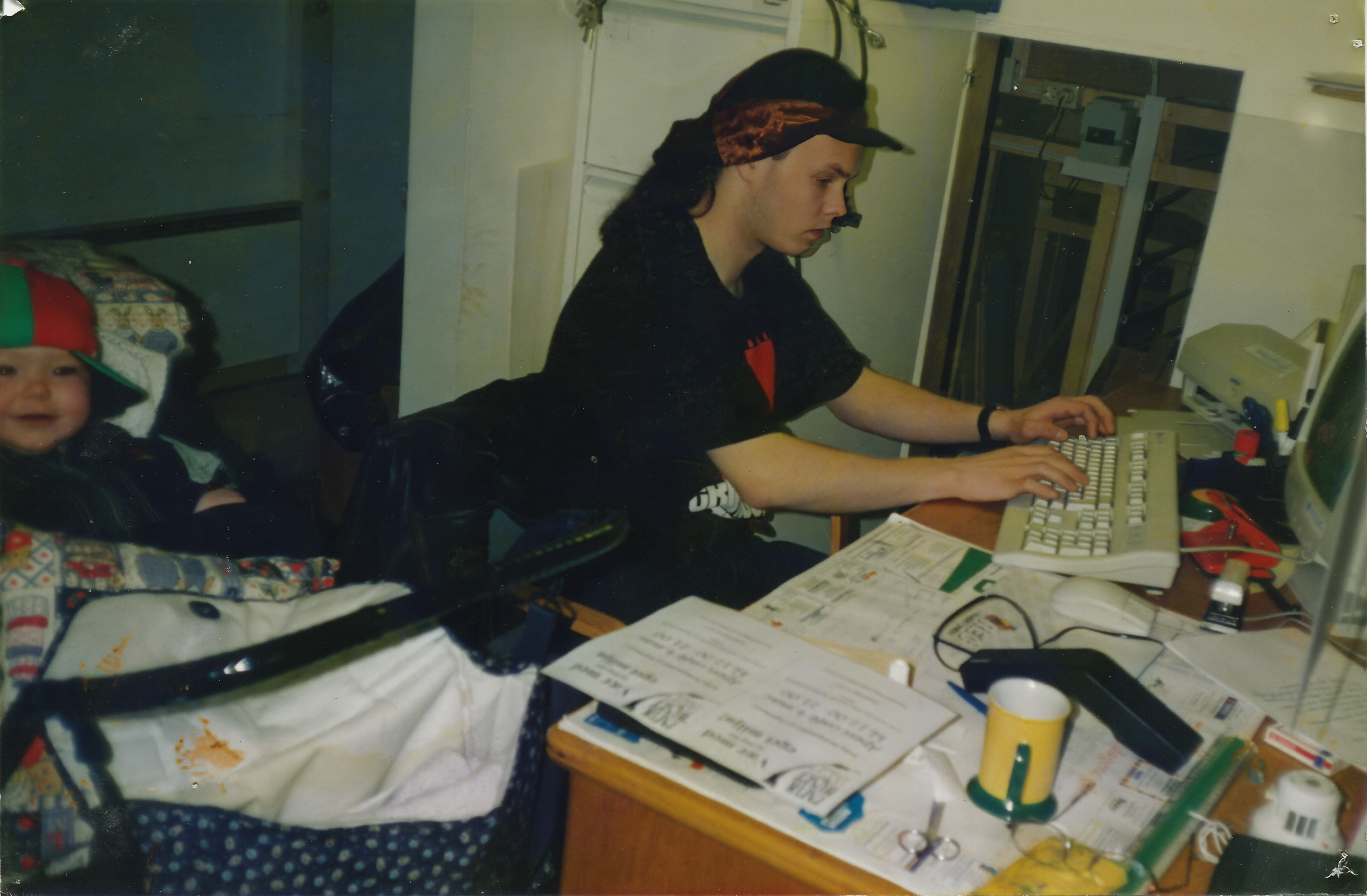 Torgrim at the Paper House Theatre in 1996, with his son Mathias visiting