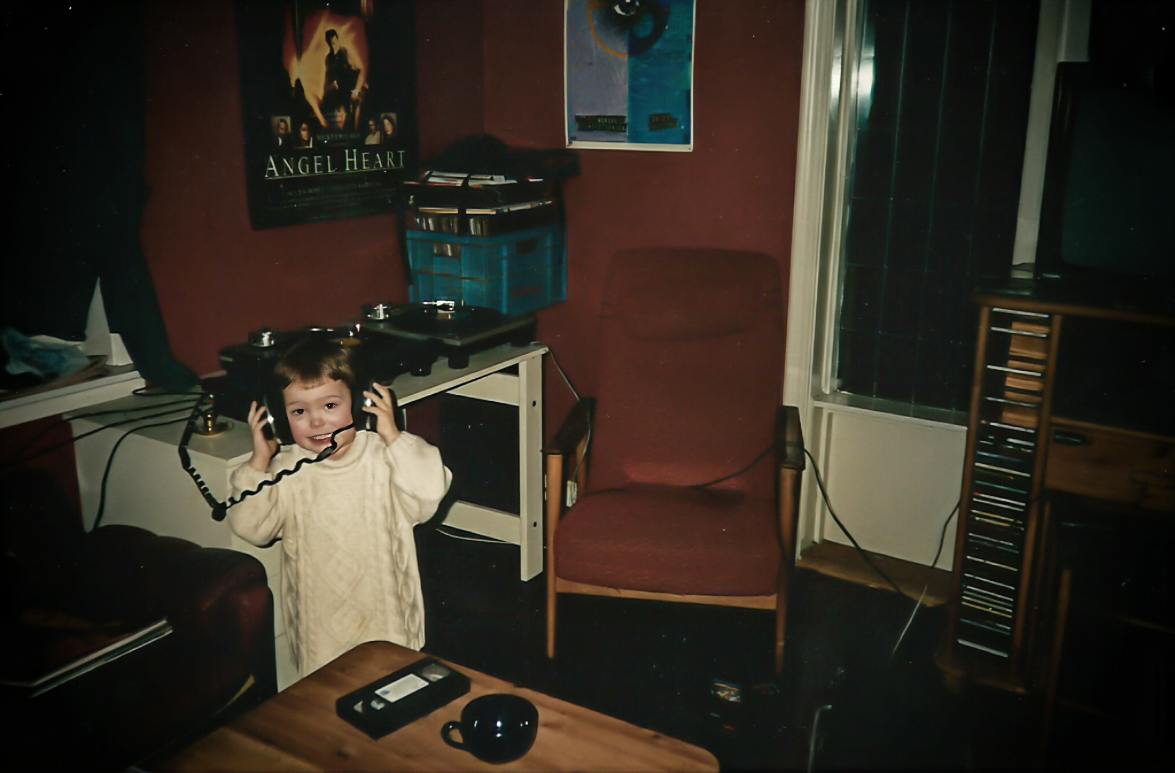 Mathias at 4 years old practicing his DJ skills, new year's eve 1998/1999