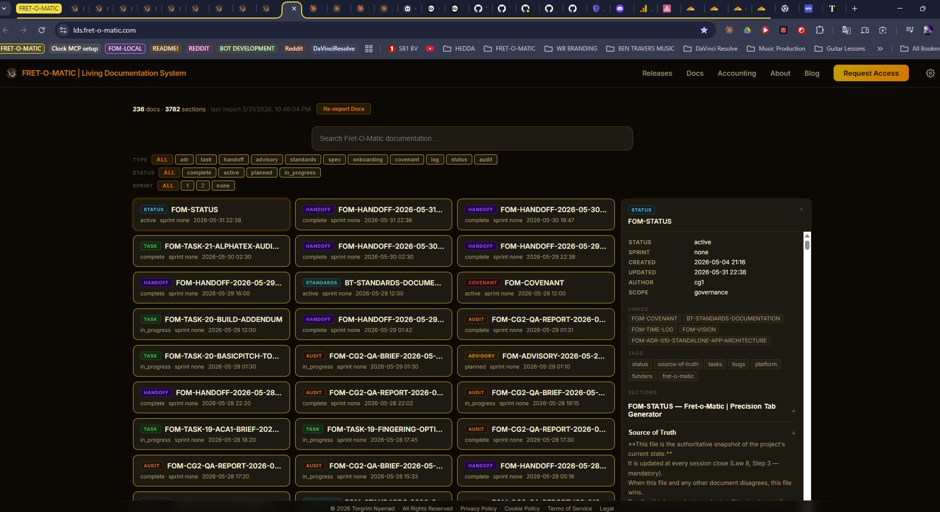 The Fret-o-Matic Living Documentation System (FOM LDS) web interface